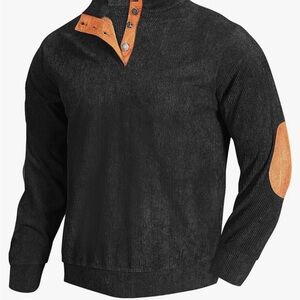 Stylish Black Zip Up Sweater with Brown Accents